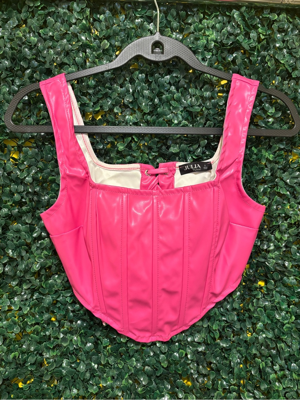 🎀 Hot Pink Leather Style Corset Crop Top